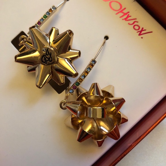 Betsey Johnson Gold Tone Metal Bow Drop Earrings Crystal Accents NIB - Picture 13 of 13